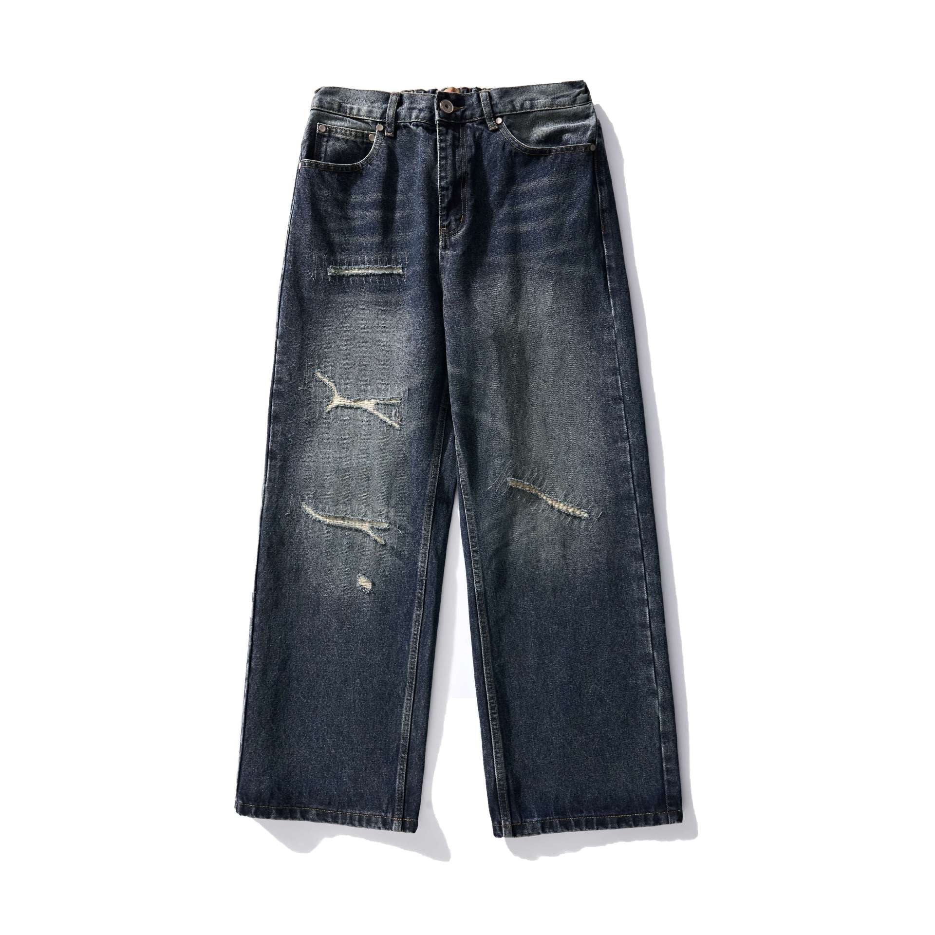 Distressed Patched Washed Loose Straight Leg Jeans - XGEM® - Not Made for Everyone